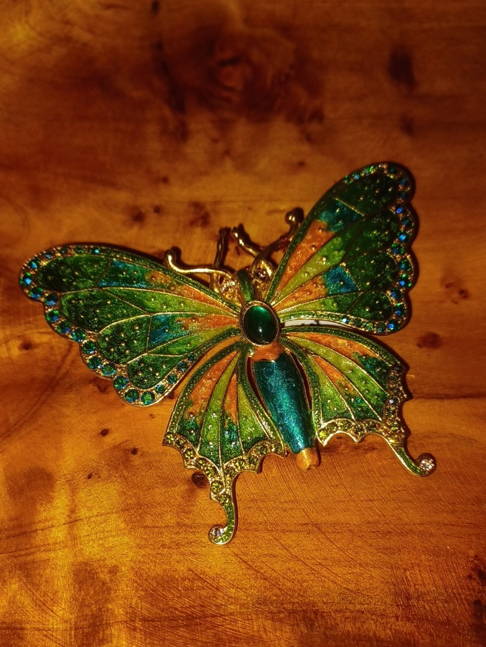 Vintage Plique a Jour Enamel Butterfly Brooch Textured Gold Pin